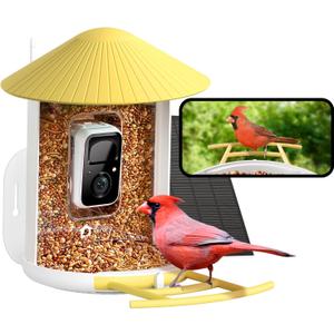 NETVUE by Birdfy Smart Bird Feeder with 2K AI Camera Solar Powered, 3MP Wireless Wildbird Watching, Live Stream & Night Vision, Auto-Capture & Notify, Collection & Cloud Storage (AI by Subscription) (Yellow)