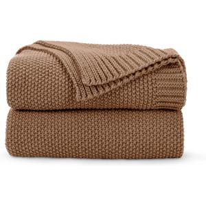 CozeCube Caramel Brown Throw Blanket for Couch, Soft Cozy Cable Knit Throw for Bed Sofa Living Room, Lightweight Warm Decorative Farmhouse Christmas Blanket, 60"x80", Light Brown