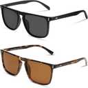 VANLINKER Polarized Square Sunglasses for Men Women Dark Shades with UV Protection for Driving VL9748 (2 Pack Matte Black+tortoise Frame/Brown Lens a)