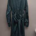 BTFBM Summer Dresses for Women 2026 Long Sleeve Lapel V Neck Button Down Elegant Belted Ruched Satin Shirt Spring Dress (Small, Dark Green)