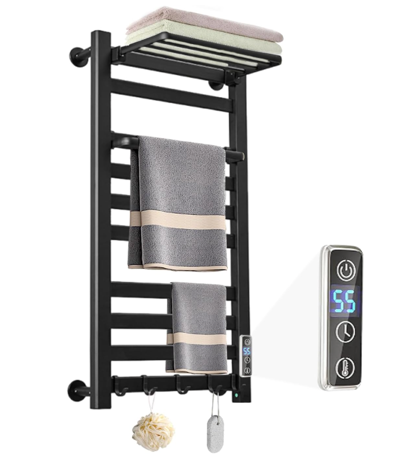 Heated Towel Rack with Shelf Timer & Multi-Level Temp Adjustment