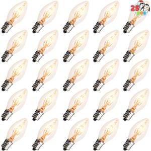 Joiedomi 25 Pack C7 Bulb, Replacement Light Bulbs for Christmas Outdoor, Indoor, Lawn, Tree, Panel Decor, E12 Candelabra Base, Longer Life 120 Volt, 6W (Warm White)