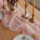 Pink Floral Table Runner 10ft Embroidery Tulle Spring Wildflower Table Runner Seasonal Summer Butterfly Kitchen Dining Gauze Decoration for Wedding Baby Shower Birthday Party (1 Pcs)