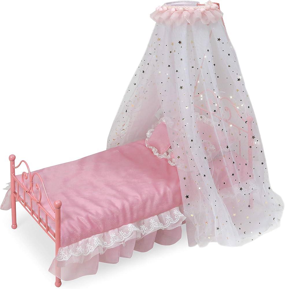 Badger Basket Starlights LED Lighted Canopy Metal Doll Bed with Bedding (fits American Girl Dolls)