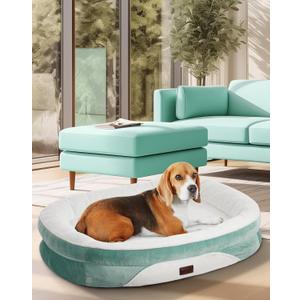 OhGeni Orthopedic Dog Couch Large Sized Pet Beds for Fathers Gifts with Comfort Foam Support, Soft Indestructible Fabric, Machine Washable Waterproof Removable Cover, 35-Inch (Turquoise)