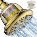 MakeFit Filtered Shower Head - High Pressure Rain - Shower Head with filter for Hard Water - Luxury 7 Settings Adjustable Water Filter Showerhead (Gold)