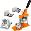 1/1.25/2.28in Round Fridge Magnet Maker Machine, Button Maker Press Kit with Photo Cutter + 100 Set Magnet + 100 Set Pin Materials+ Sheets of Photo Paper Orange 1in