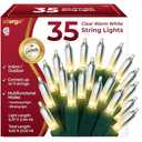 Clear Warm White Christmas Tree Lights - 6.3 ft String of 35 Incandescent Mini Bulbs Multifunctional Lighting Modes, for Decorative, Bedroom, Outdoor, Xmas Twinkle Lights with Green Wire Total 6.6 ft