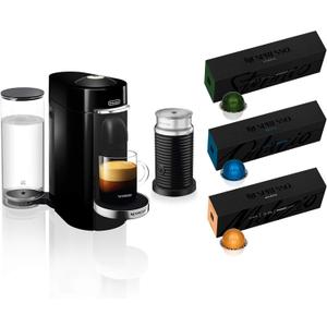 Nespresso VertuoPlus Deluxe Coffee and Espresso Maker Bundle with Aeroccino Milk Frother by De'Longhi, Black with Vertuoline Variety Pack Coffees included