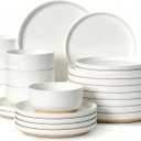 Plates and Bowls Sets, Scratch Resistant Dinnerware Sets for 8, 24 Pieces Porcelain Ceramic Dishware Dishes Set, Modern Stoneware Kitchen Dinner Set, Microwave and Dishwasher Safe, Cream White
