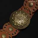 XZQTIVE Women's Boho Disc Belt Western Leather Belt Vintage Concho Belt Wide Cowgirl Belt for Dress Jeans with Metal Buckle, Brown(Bronze Disc), L: 41.3in/ 105cm