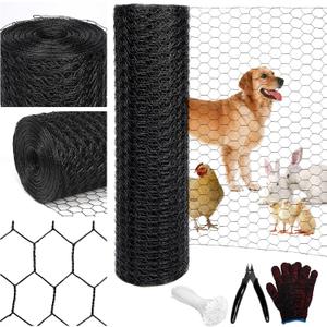 Black 19GA Chicken Wire 36inx150ft, Chicken Wire Fencing, Garden Fence, Metal Poultry Wire Netting, Galvanized PVC Coated Mesh for Animal/Rabbit/Floral/Chicken Coop/DIY Projects