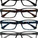 OPULIZE PEP Classic Reading Glasses for Women Men, Scratch Resistant Rectangular Frame with Spring Hinges, Black, Brown, Blue, Grey, +1 (Pack of 6)