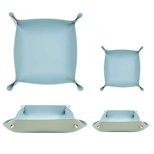 POTTIIS 2 Size Leather Valet Tray Organizer, Folding Travel Organizer,Jewelry Tray, For Travel, Home Or Office | Plain Weave, Double Complexion - Blue & Green