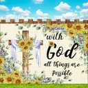 Spring Easter Backdrop Sunflower Jesus Cross Background with God All Things are Possible Banner Easter Christian Decorations for Home Office Photo Prop Booth (8x6FT)