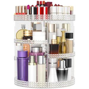 HEMTROY 360 Degree Rotating Makeup Organizer, Extra Large Capacity Organizador De Maquillaje, Removable 7 Layers Lipstick Organizer Cosmetic Storage Cases Perfume Organizer for Vanity (Glitter)