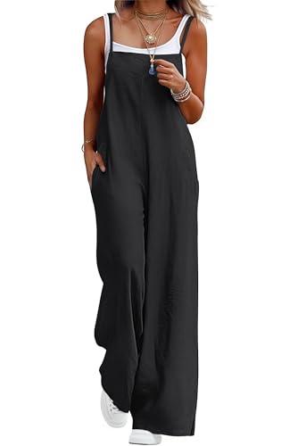 Lepunuo Jumpsuits for Women Casual Rompers for Summer Boho Plus Size Black Loose Fit Grils Baggy Overalls Fashion Linen