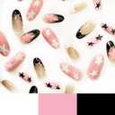 24 Pcs Cute Press on Nails Medium Almond Fake Nails French False Nails with Star Design Stiletto Nail Tips Glossy Glue on Nail Full Cover Stick on Nails for Women Girls Nails Supplies