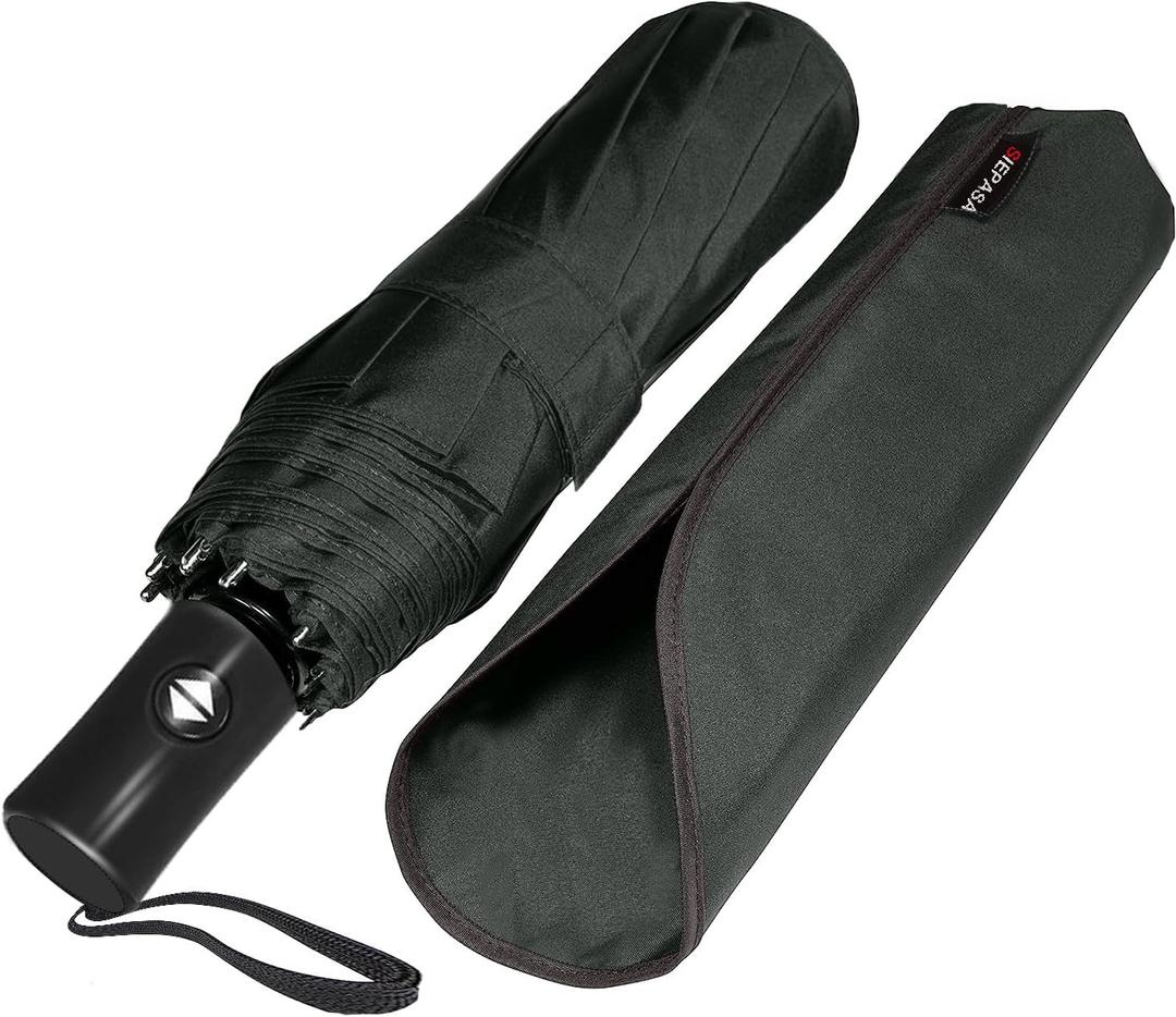 SIEPASA Auto Open & Close Small Travel Umbrella Compact for Backpack-Umbrellas for Rain, Windproof Lightweight Strong Mini Portable Umbrellas for Men and Women.(Black, 1 Pack)