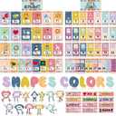 Junkin 96 Pieces Colors and Shapes Bulletin Board Number Alphabet Letters Posters for Classroom Wall Decor Toddler Educational Preschool Posters Kids Early Learning Cards(Happy Day)