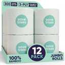 Save Trees Bamboo Toilet Paper - 12 Rolls Of Organic Toilet Paper, 3-ply, 300 Sheets Per Roll - PFAS Free, FSC Certified, Plastic Free, Vegan & Chemical Free Bamboo TP