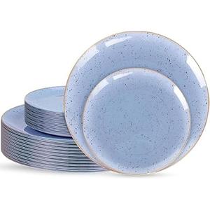 Liacere 32PCS Blue Plastic Plates - BlueStone Plastic Disposable Tableware Plates Modern Dinnerware Set - Wedding & Warm Winter & Party & Easter Day