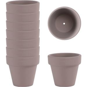 Fcacti 9 Pcs Small Mini Grey Clay Pots 2.1'' Terracotta Pot Clay Ceramic Pottery Planter Cactus Flower Pots Succulent Nursery Pots- Great for Window Boxes, Cactus, Plants, Crafts, Wedding Favors (Gray)