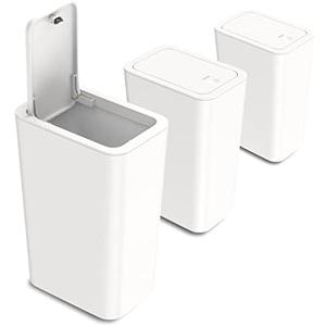 N. NETDOT 3 Pack 10L / 2.6 Gallon Small Trash Can with Lid, Bathroom Garbage Can with Pop-Up Lid, Waste Basket for Bathroom, Kitchen, Bedroom, Powder Room, Craft Room, Office, College (Off White)