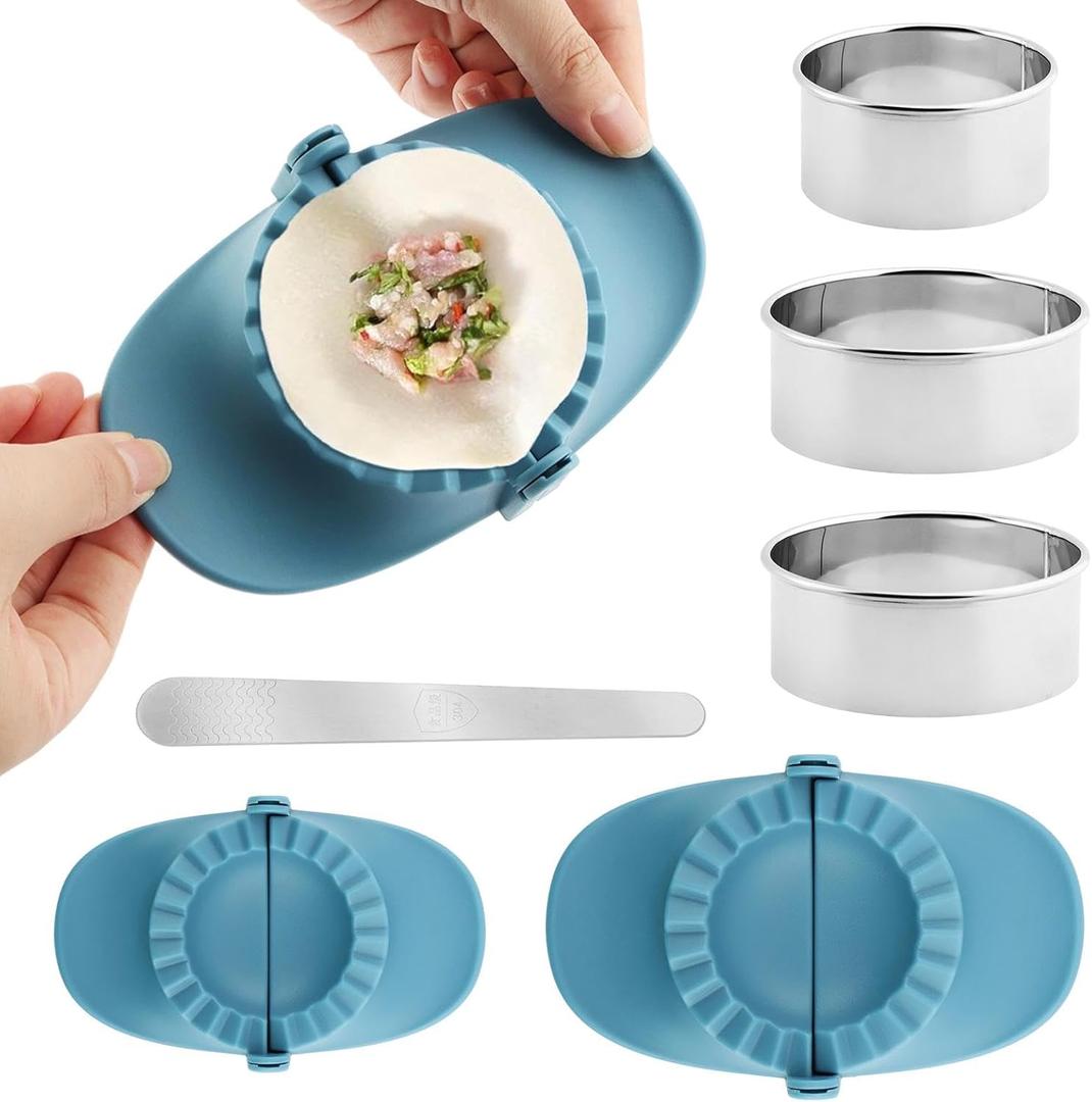 3Pcs Dumpling Maker Press with 3 Dough Cutter and Stuffing Spoon, Pierogi Maker Press Empanadas Press Mold Set DIY Manual Wrapper for Stuffed Pierogi Pastelitos Wonton