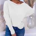 Okiwam Women's Fall Tops Cowl Neck Long Batwing Sleeve Shirts Oversized Tunic Dressy Casual Blouses 2026 Fashion Clothes (White) XS