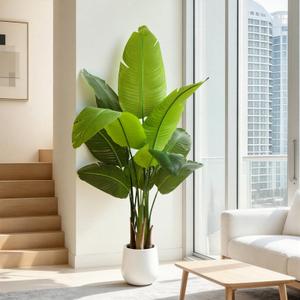 5FT Artificial Bird of Paradise Plant Tall,60" Fake Tropical Tree with 10 Banana Leaves and White Pot,Large Faux Silk Plants Indoor for Home Living Room Bedroom Hotel Office Decor