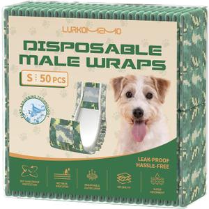 LURKOMEMO Dog Diapers Male, 50 Count Small Male Dog Diapers Disposable for Doggie & Puppy, Ultra Absorbent Male Dog Wraps, Belly Bands for Male Dogs with Wetness Indicator(S Same as Other Brands' XS)