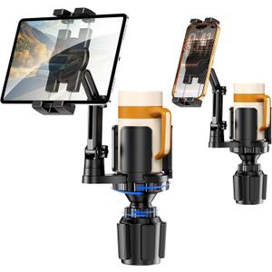 Tablet Holder for Car, 3 in 1 Cup Holder ipad Car Mount with Expander, Adjustable Base and Long Arm with 360Rotation Phone ipad Holder Compatible for 4-12.9 Tablet, All Smartphones and Most Bottles