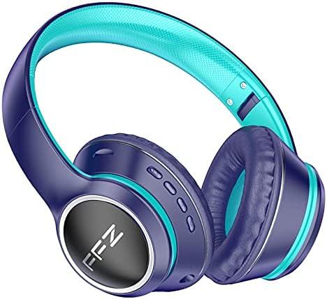 FFZ Kids Bluetooth Headphones, Wireless for School, Built-in Mic, LED Lights, Foldable for Ipad/Tablet/Car/Airplane (Navy Blue)