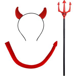 Jmkcoz Halloween Devil Costume Accessories Devil Horn Headband Red Devil Tail Long Devil Pitchfork Demon Dress Up Cosplay