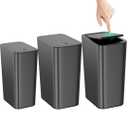 N. NETDOT Bathroom Trash Can with Lid 3 Pack Set, 4 Gal Slim Kitchen Trash Can and 1 Pack 2.6Gal Garbage Can, Small Trash Can/Trash Bin/Waste Basket for Bedroom (Black, Pack of 3)