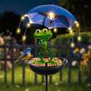 Solar Bird Feeder Frog Garden Decor, Outdoor Solar Lights with Umbrella, Hummingbird Feeder Decorative Path Lights Yard Art Ornament Bird Feeder (Frog)
