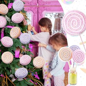 6 Pcs 16'' Large Candy Christmas Decorations Giant Lollipop Candy Decorations with Sticks for Xmas Tree Pastel Lollipop Ornament Photo Prop for Christmas Valentines Birthday(Macaron Color)