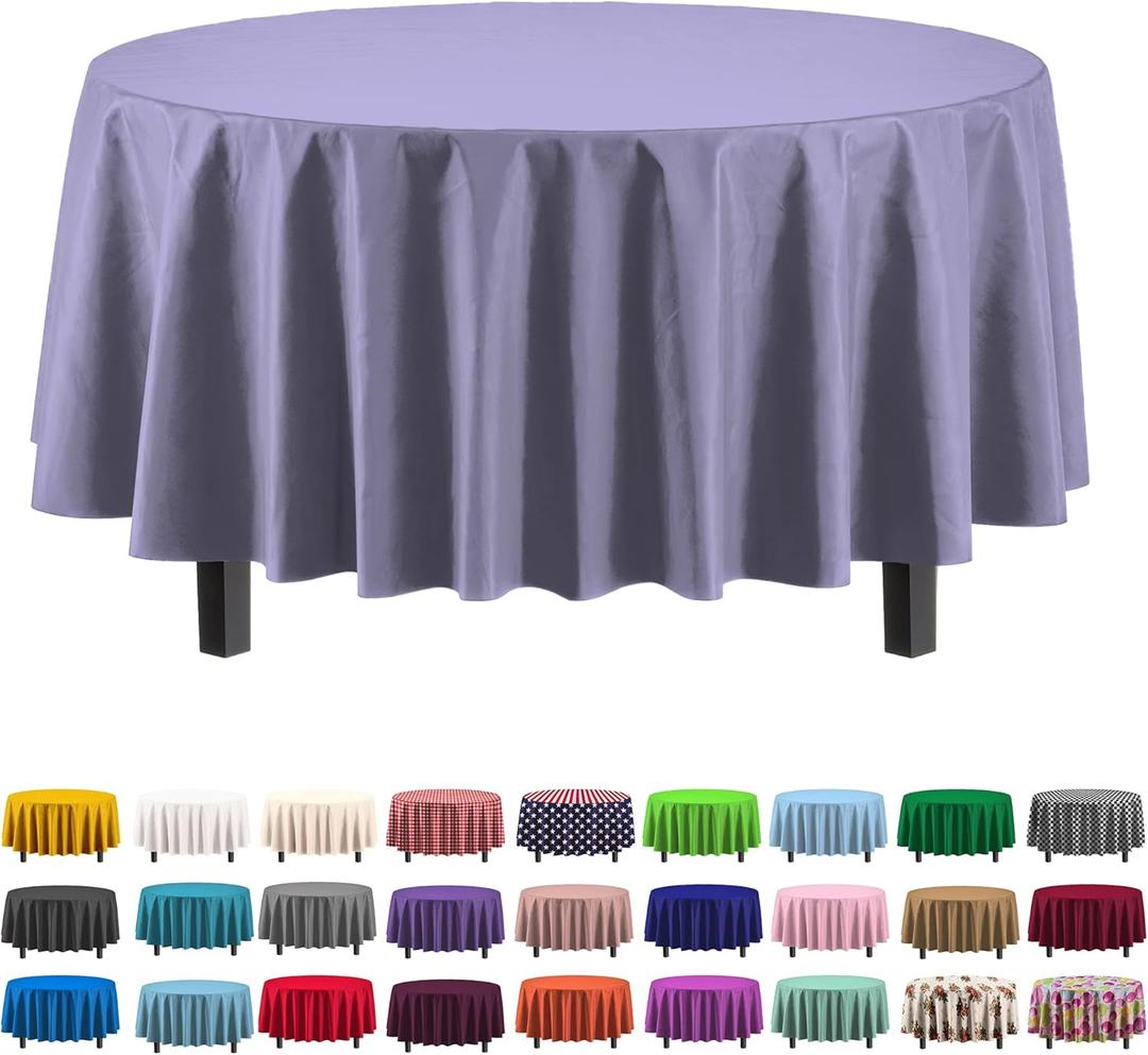 Exquisite Party Solids 6-Pack Premium Plastic Tablecloth 84in. Round Plastic Table Cover - Lavender