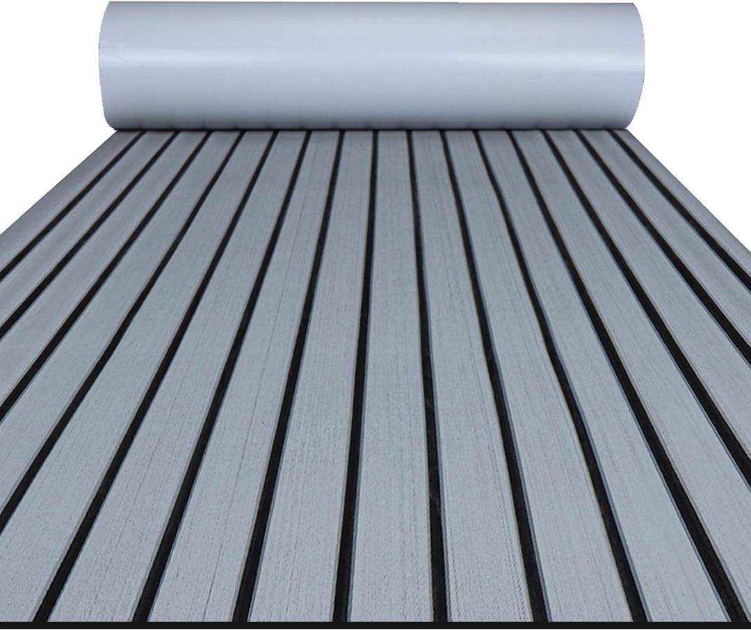 FOCEAN Boat Flooring EVA Foam Boat Decking Faux Teak Marine Flooring Marine Mat Sheet for Motorboat RV Yacht Kayak Surfboard, 94.5''x 47.2'', Grey with Black Lines