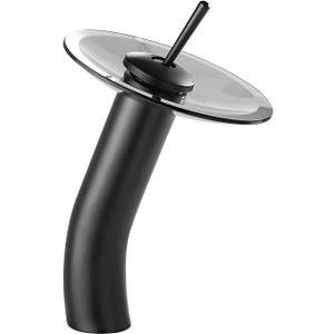 Waterfall Vessel Faucet, Black, 1 Hole, Lead-Free Solid Brass, Temperature and Flow Control with One Lever Handle (Tall)