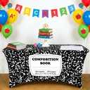 6ft Composition Notebook Spandex Tablecloth Back to School Party Decor Composition Book Stretch Spandex Table Cover Notebook Stretch Table Cloth for First Day of School Classroom Dining Room Supplies, 9.5" x 7.9"