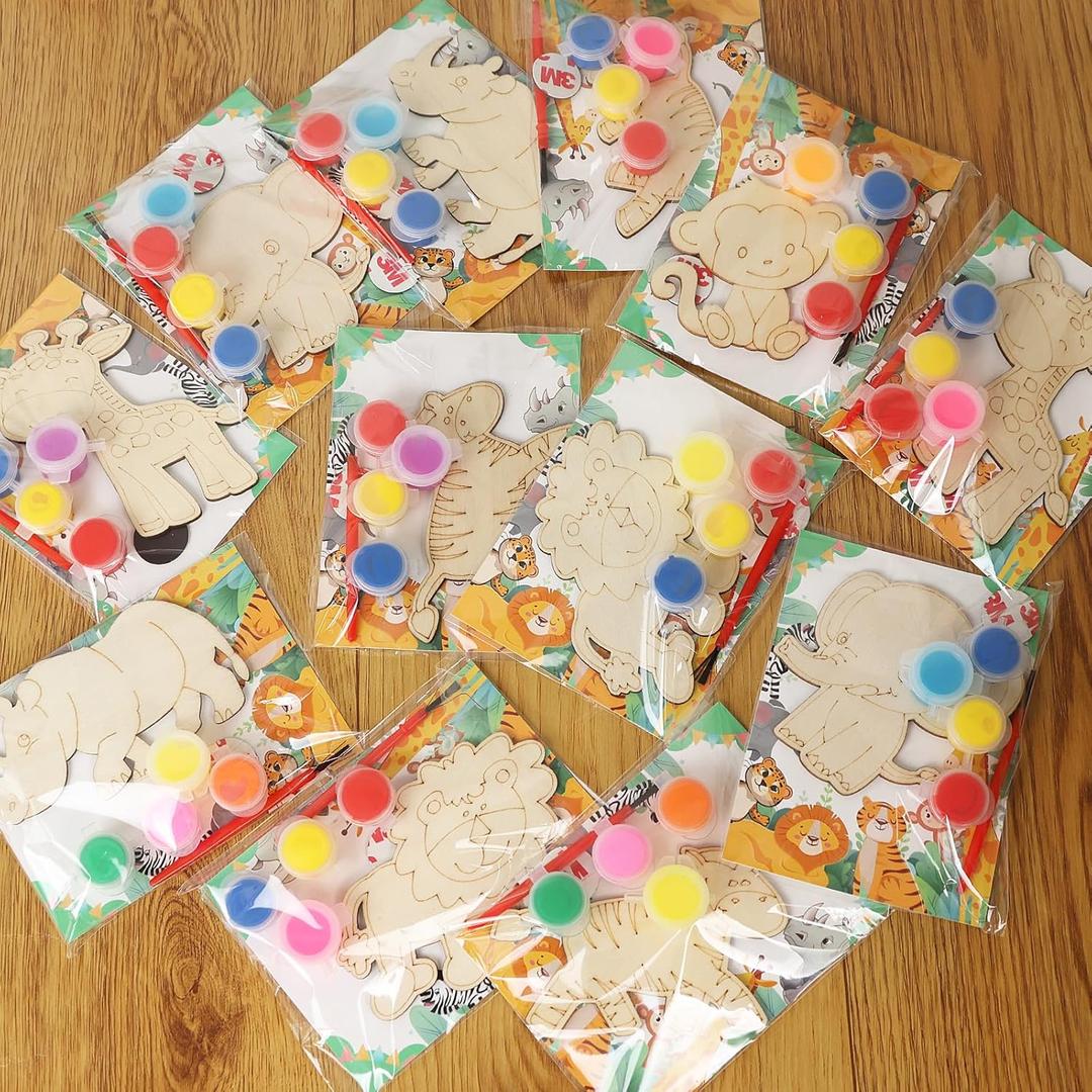 LARDUX Safari Party Favors, 24PCS Animal Party Favors Painting Kit with Glow in The Dark Paint DIY Jungle Birthday Party Decorations Goodie Bag Stuffers for Kids