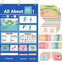 All About Letters Pocket Chart for Classroom, Alphabet Learning Chart with ABC Flash Cards, Letter Tracing Educational Wall Chart, Circle Time Center Kindergarten Preschool Home Decor, (Blue)