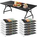 Boao 12 Pcs Plastic Table Cloths Disposable for Parties Picnic Table Covers with Elastic Fitted Elastic Desk Cover Rectangle Waterproof for Indoor, Outdoor, Picnic, Camping(8 Ft, 96 x 30 Inch,Black)