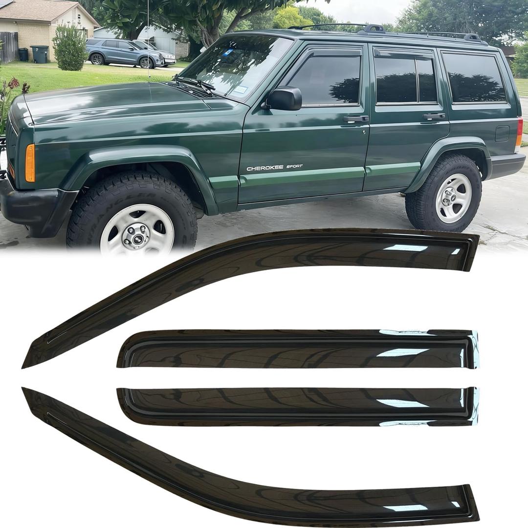 4pcs Original Shatterproof Side Window Wind Deflectors for 1984-2001 Jeep Cherokee(4-Door,Excludes Limited Model),Outside Mount Rain Guards Set,Nice Looking Window Visors for Cars,Vent Deflector 94212