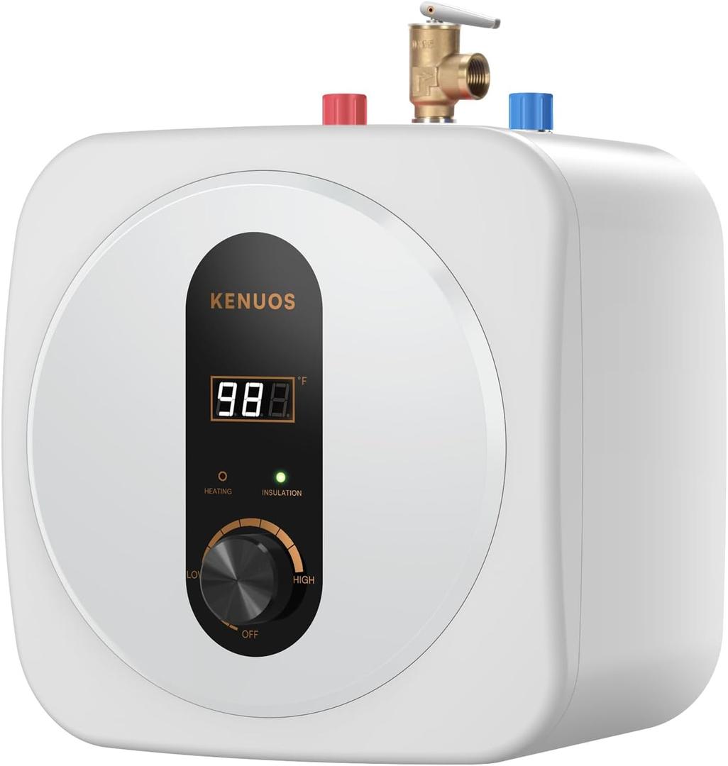 Under Sink Instant Hot Water Heater,2.5 Gallon Mini Tank Water Heaters with LED Display,1500W 120V Small Water Heater 1/2" NPT for RV,Kitchen, Compact Design with T&P Valve,3-Way Fitting Valve