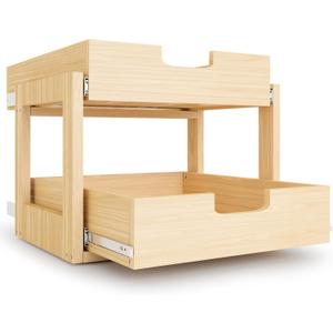Pull Out Cabinet Organizer, 26''W21''D16''H Soft Close Slide Out Wooden Pull out Drawers, Double Tier Slide out Wood Cabinet Organizer, for Base Cabinet Organization in Kitchen, Pantry, Bathroom