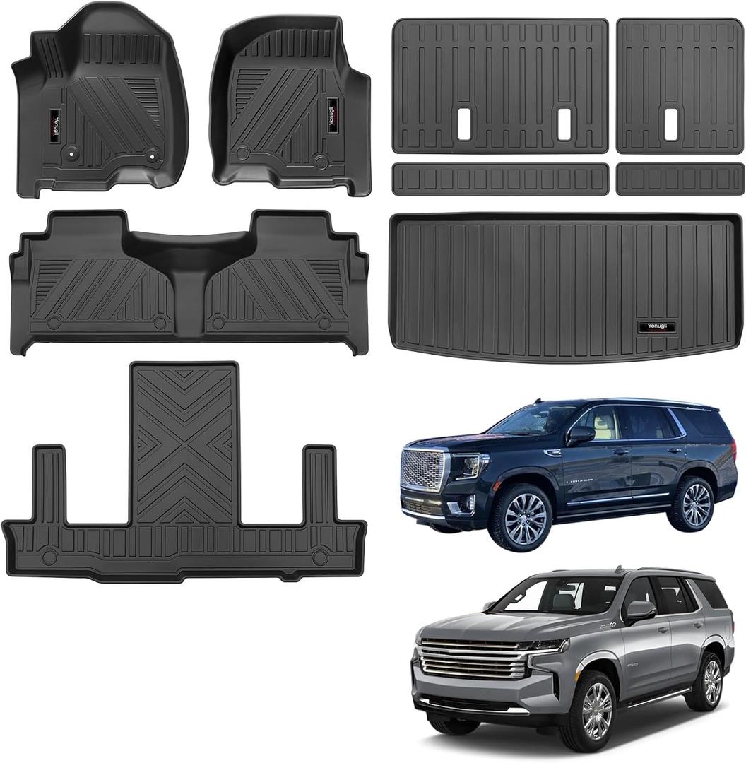for 2021-2025 Chevy Tahoe/GMC Yukon(Not XL) 7 Seat Floor Mats 3 Rows & Trunk Cargo Liner & Backrest Mat TPE All Weather Accessories (for 2021-2025 Chevy Tahoe/GMC Yukon(Not XL))