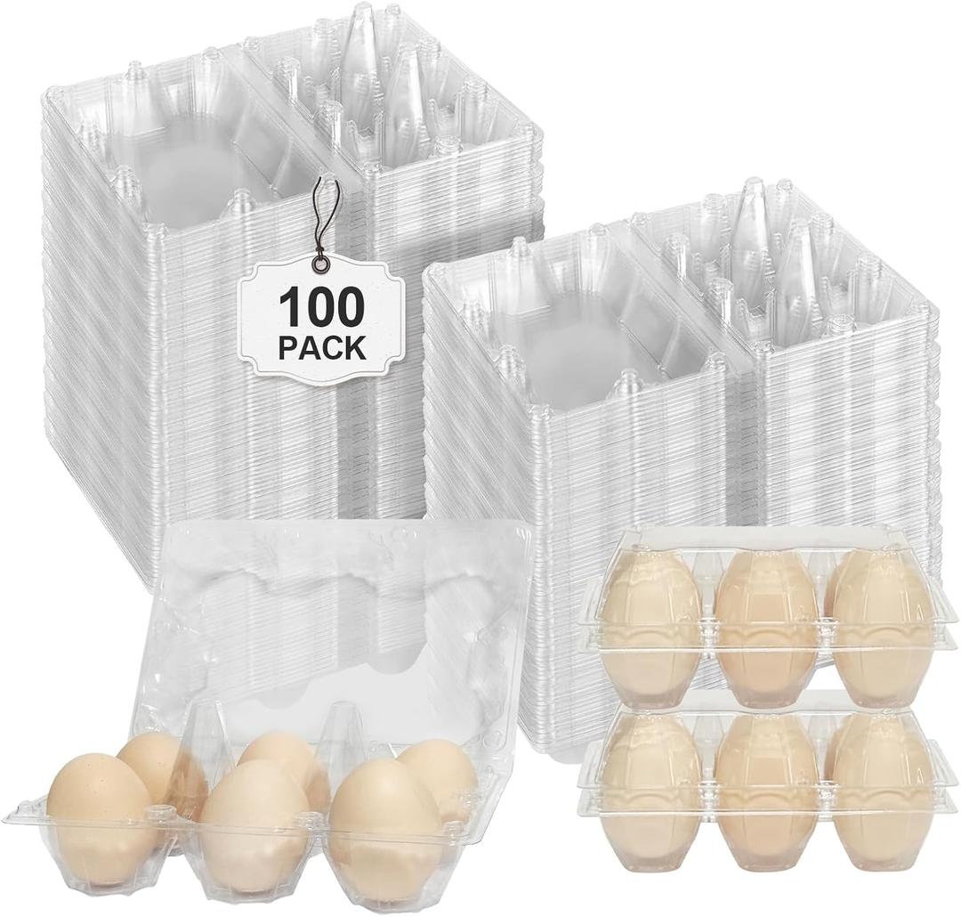 Pintuson 100 Pack Egg Cartons 6 Count - Medium Egg Cartons Cheap Bulk - Half Dozen Egg Carton for Farmers Market, Kitchen Organization and Storage